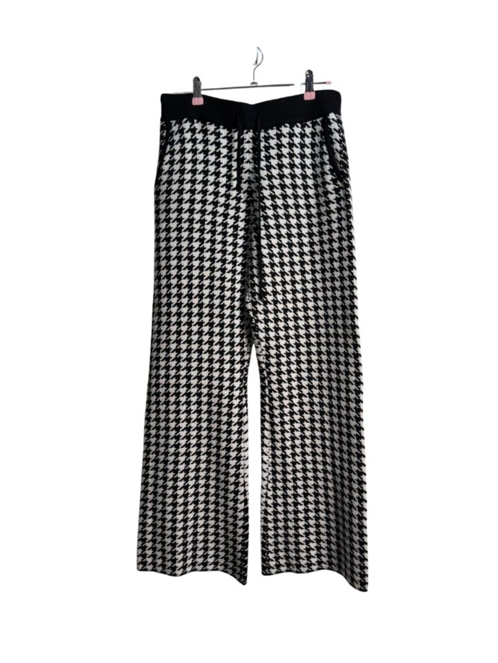 Lark + Grey Black White Houndstooth Wide Leg Knit Pants L